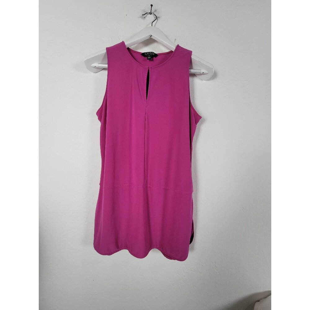 Lauren Ralph Lauren Womens Magenta Sleeveless Keyhole Tunic Top Medium Stretch